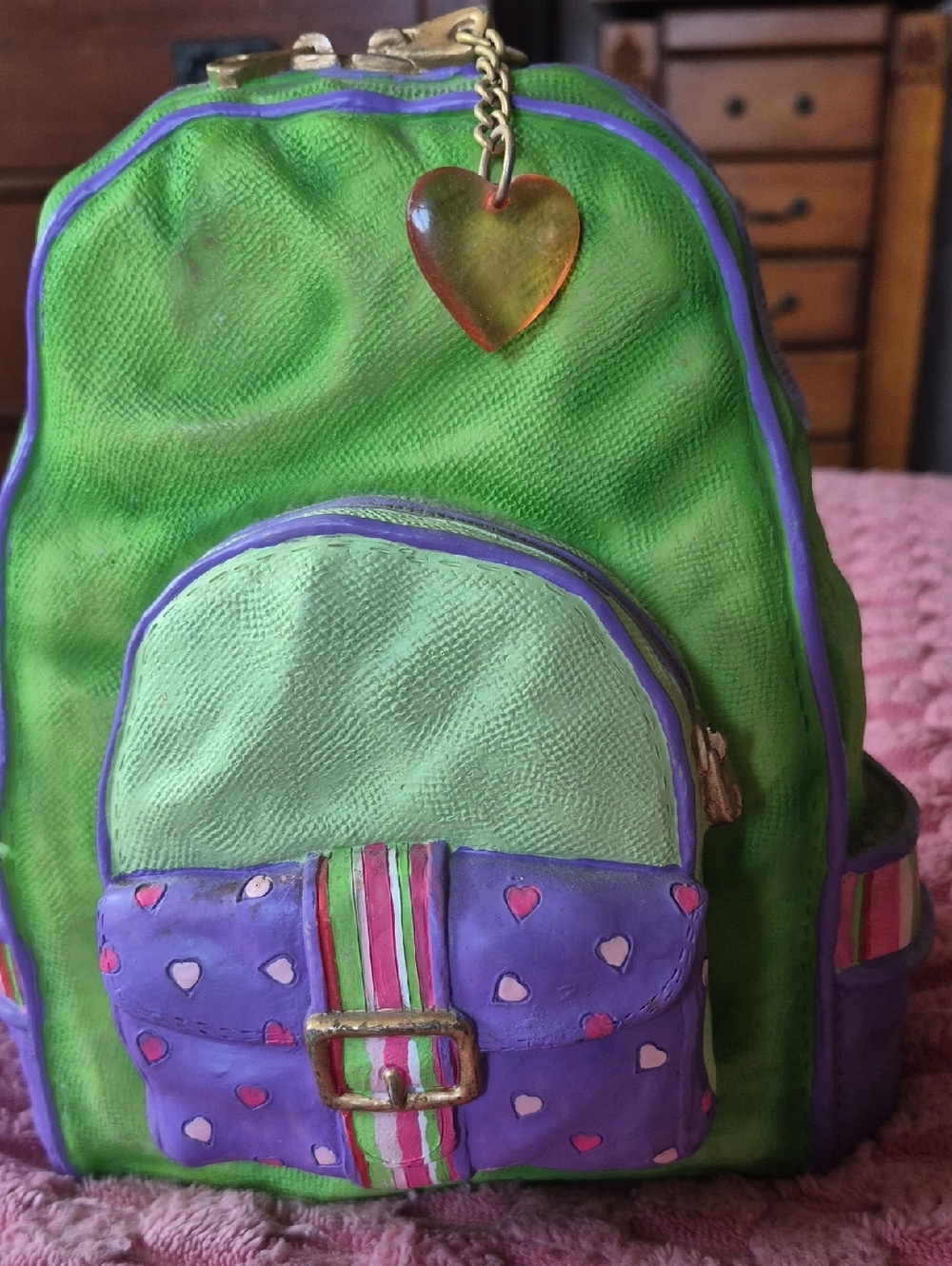 Backpack Coin Bank with Heart Charm